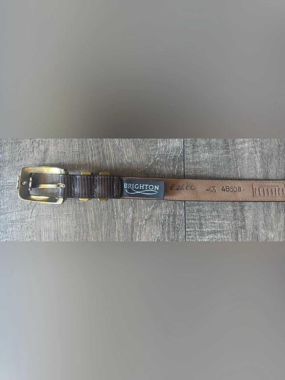 Brighton women’s size 34 brown reptile embossed texture and two-tone buckle belt